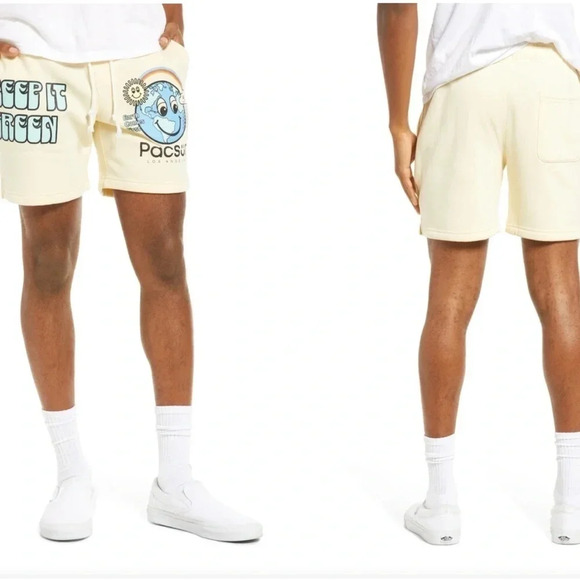 Pacsun Cream Keep it Green Graphic-Print Recycled-Cotton Blend Shorts Size L - Picture 8 of 8